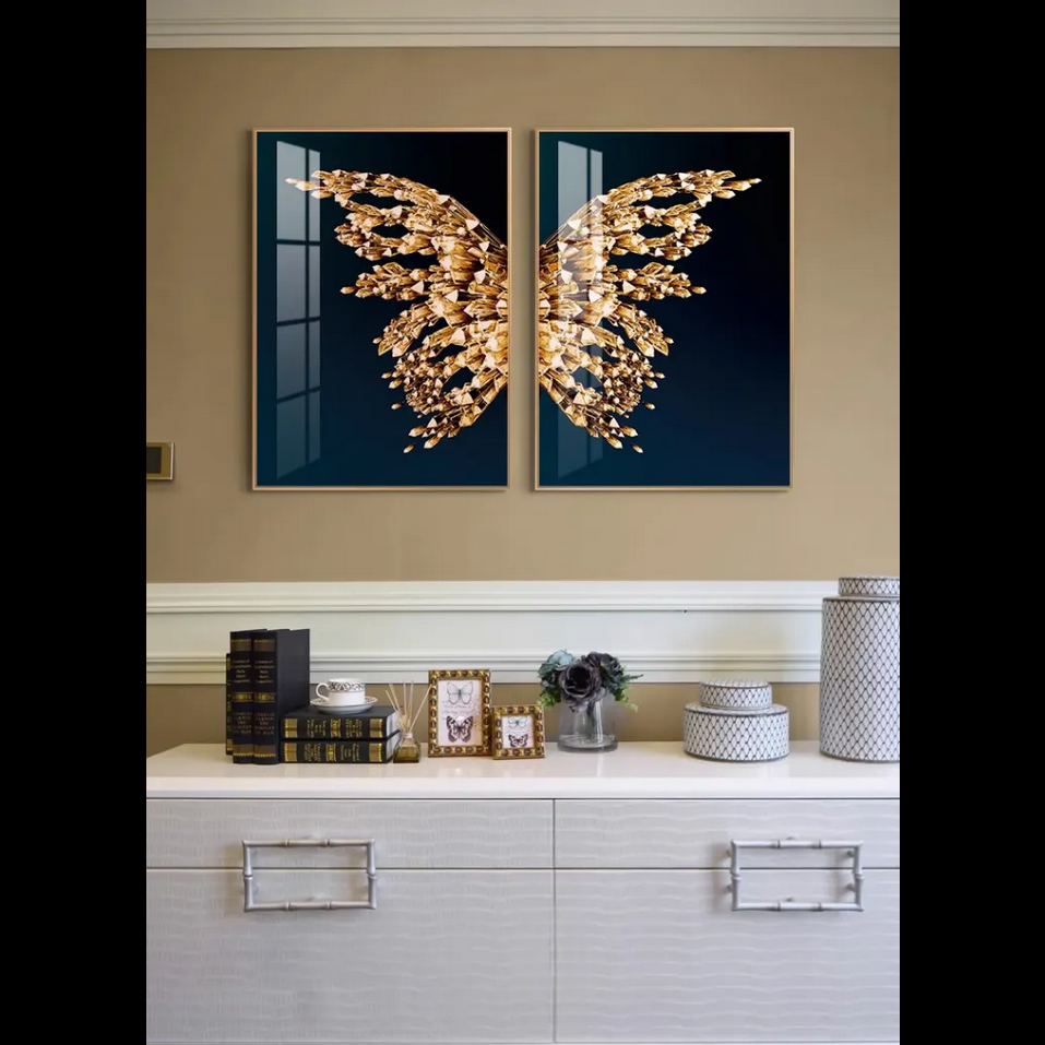 Gleaming Butterfly Gem Diptych Framed Wall Art