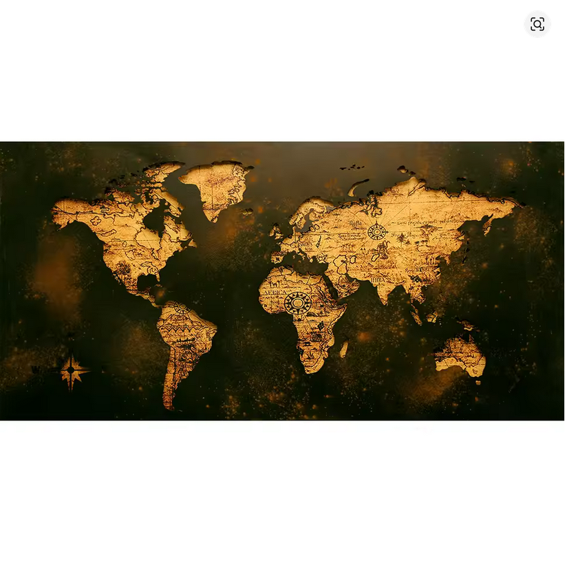 Vintage World Map Framed Canvas Print – 70x100cm Explorer Wall Art