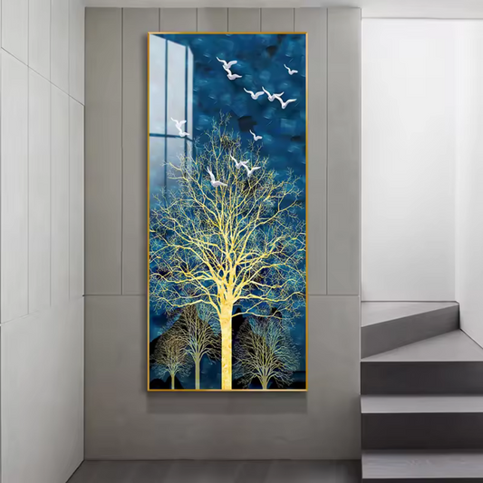 Aurora Trees: Glass Framed Golden Tree Wall Art