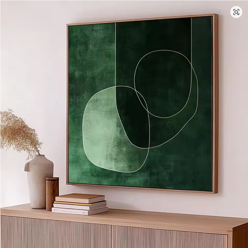 Verdant Geometry – Minimalist Green Wall Art Print (100x100cm)