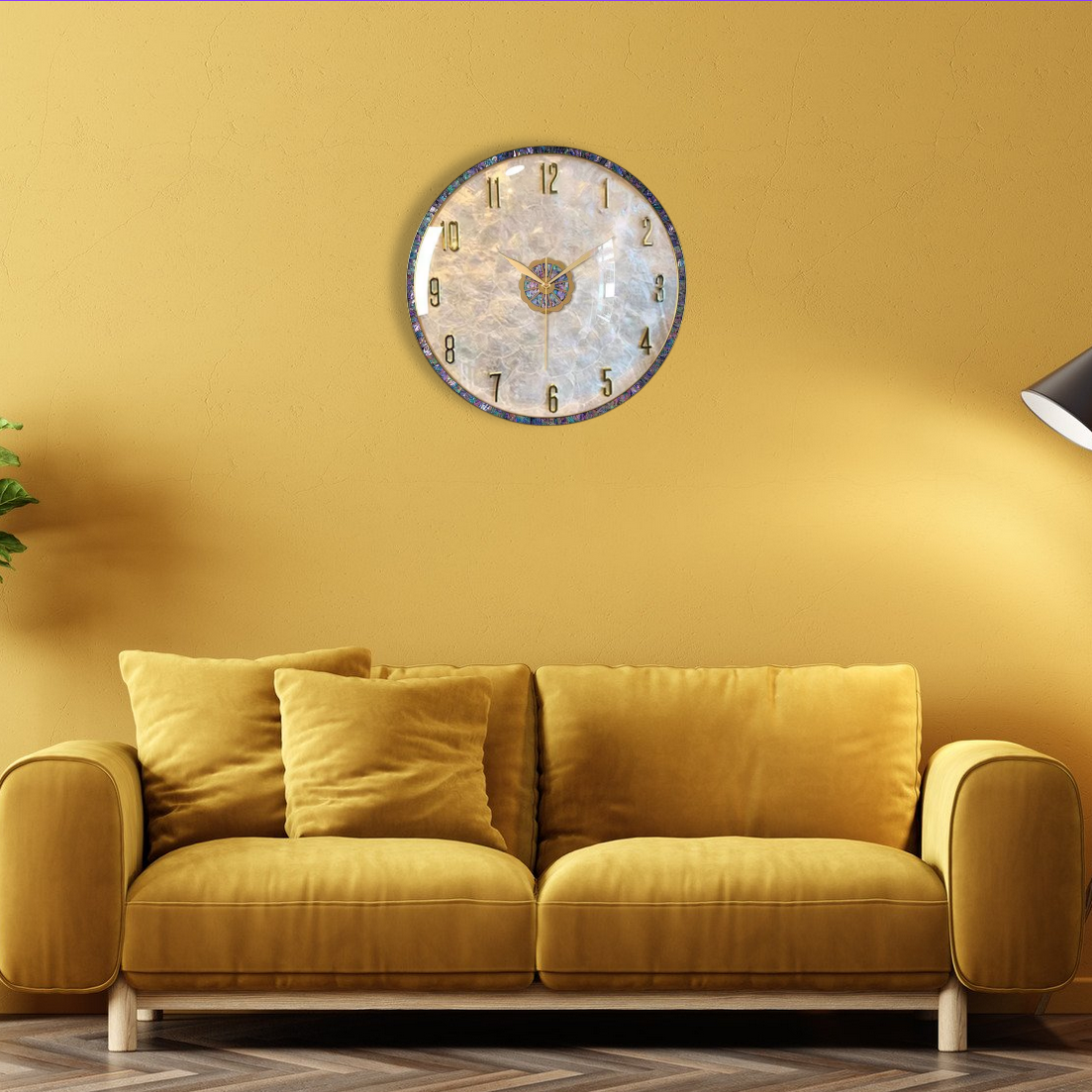 Elegant Abalone & Gold Wall Clock – 36cm Coastal Luxe Decor Statement