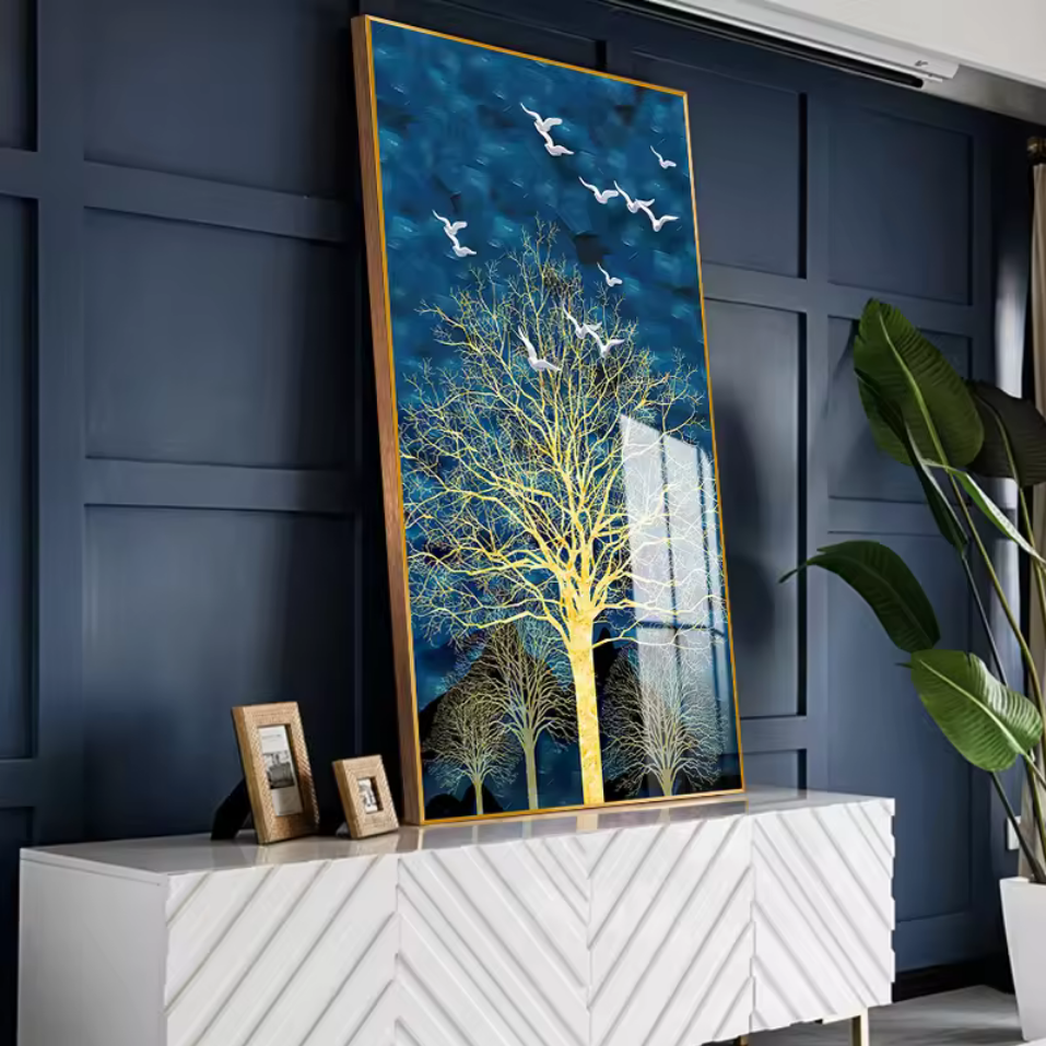 Aurora Trees: Glass Framed Golden Tree Wall Art - Art Wall Melbourne