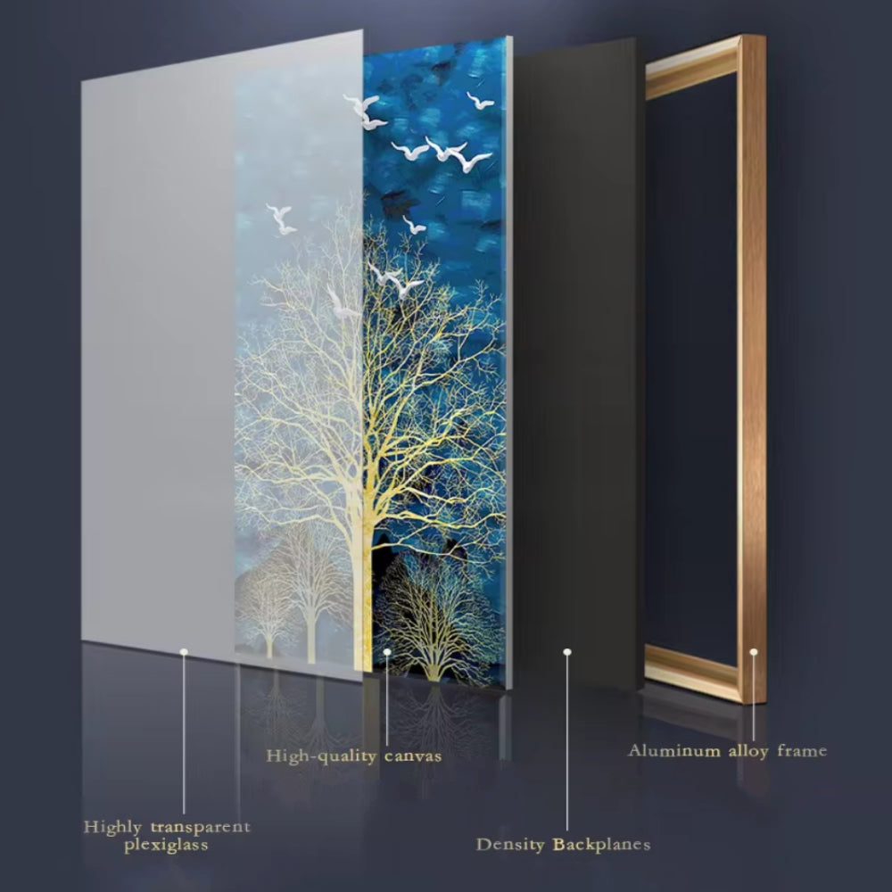 Aurora Trees: Glass Framed Golden Tree Wall Art - Art Wall Melbourne
