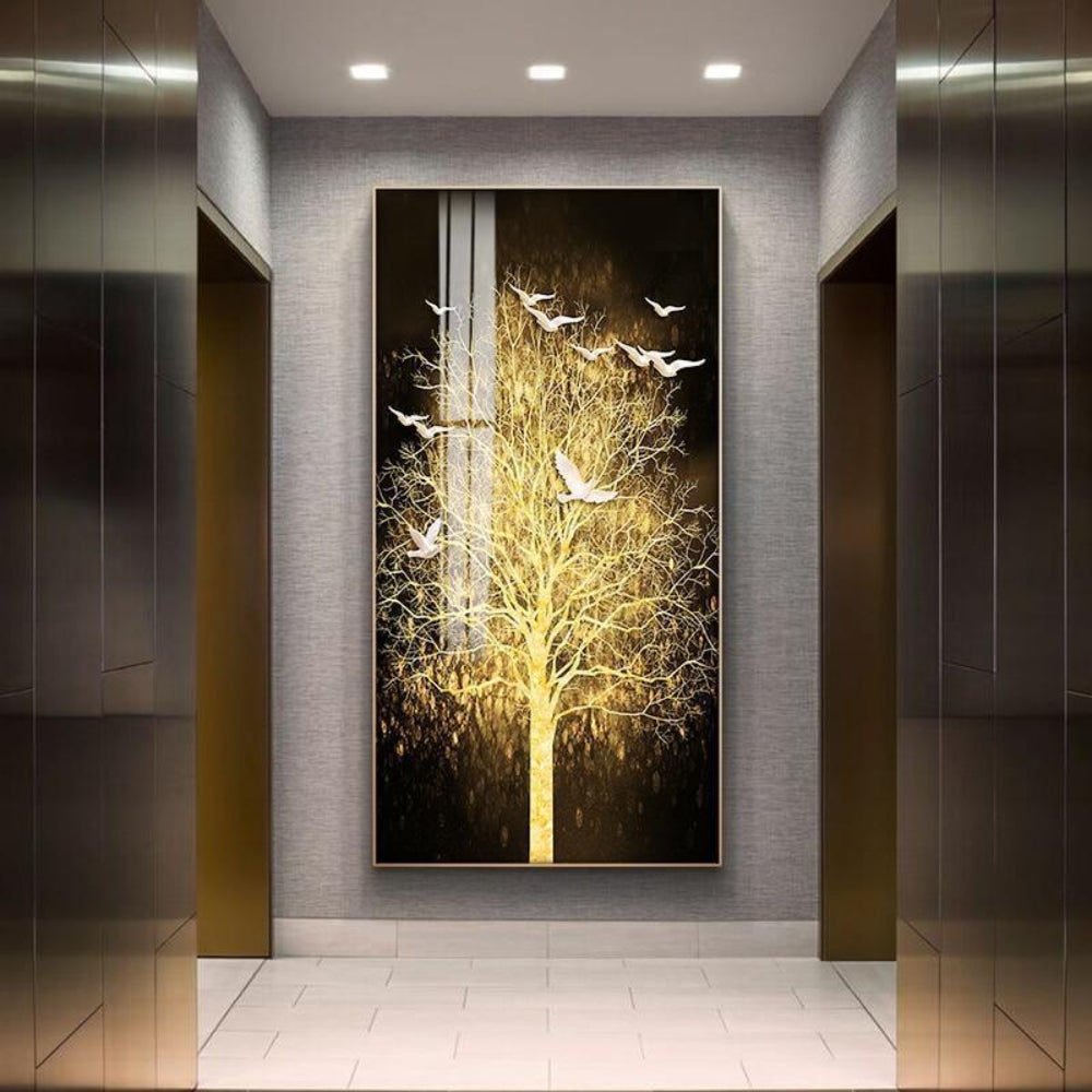 Aurora Trees: Glass Framed Golden Tree Wall Art - Art Wall Melbourne