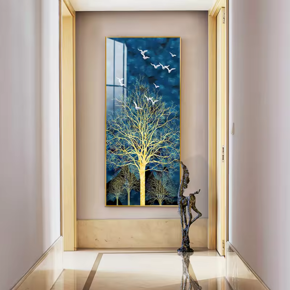 Aurora Trees: Glass Framed Golden Tree Wall Art - Art Wall Melbourne