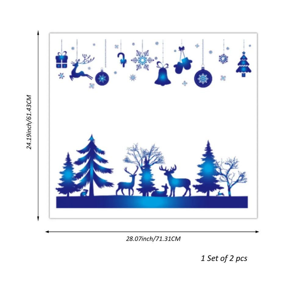 Blue Pine Trees & Deer Christmas Window Clings Christmas Stickers - Fansee Australia