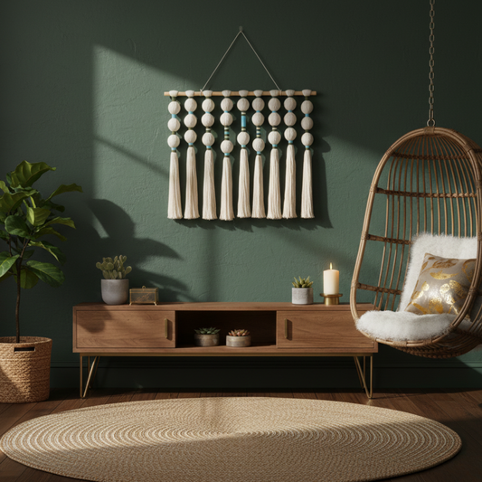 Boho Bobble Macrame Wall Hanging: The Azure Tassel Tapestry - Art Wall Melbourne