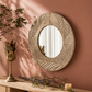 Botanica Carved Wood Round Mirror – Artisan Leaf Wall Decor