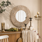 Botanica Carved Wood Round Mirror – Artisan Leaf Wall Decor