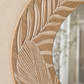 Botanica Carved Wood Round Mirror – Artisan Leaf Wall Decor