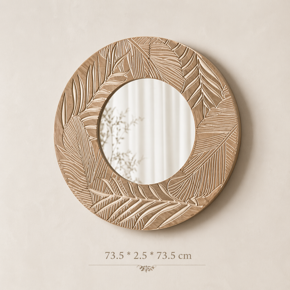 Botanica Carved Wood Round Mirror – Artisan Leaf Wall Decor