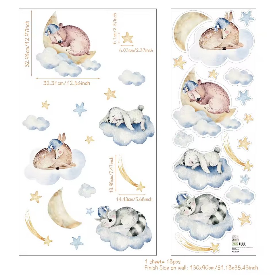 CloudyCuddles: Sleeping Animals Wall Stickers - Fansee Australia