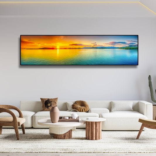 Coastal Glow – XL Horizontal Framed Sunset Wall Art (150x50cm) - Art Wall Melbourne