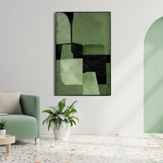 Concrete Canopy – Olive and Charcoal Abstract Artwork - Art Wall Melbourne