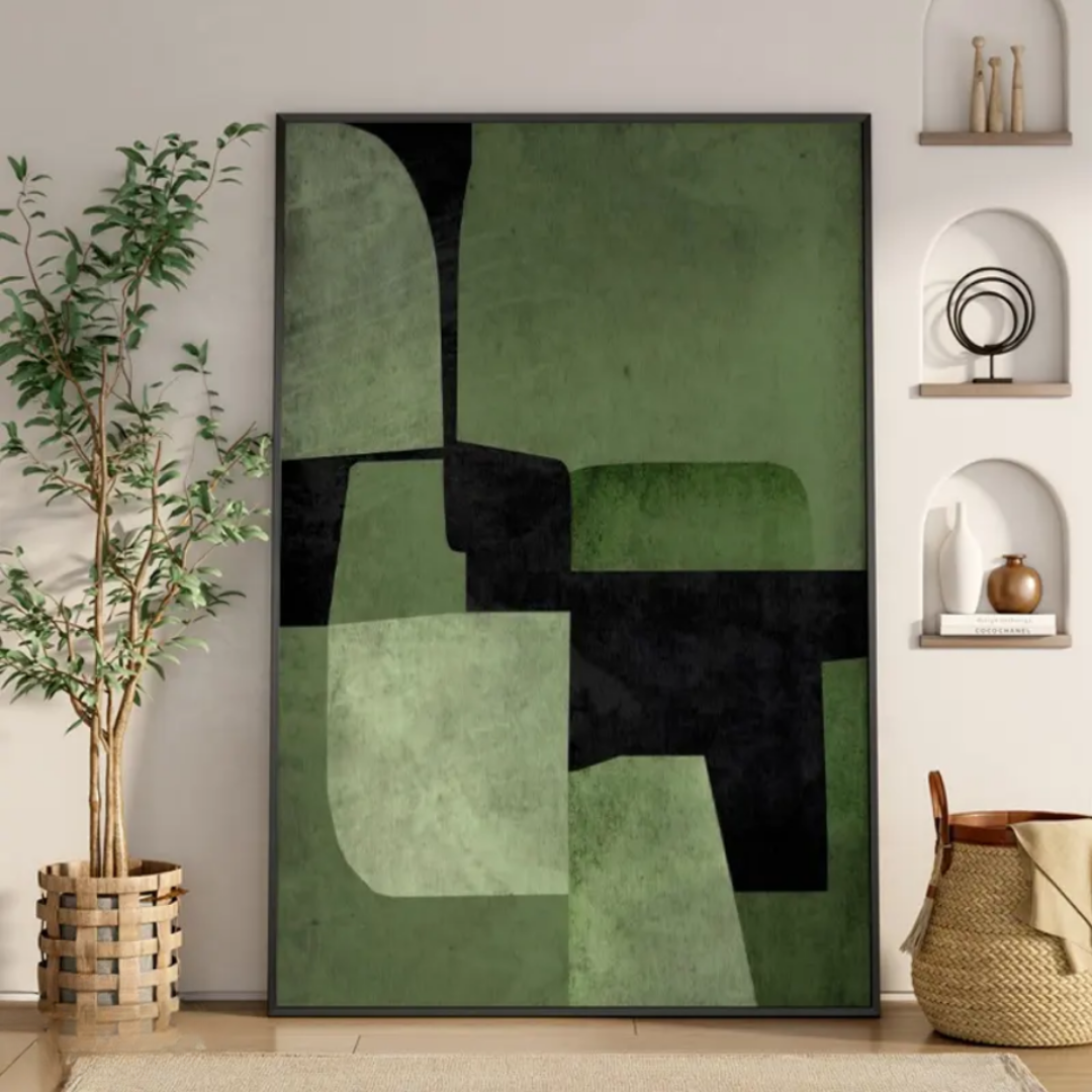 Concrete Canopy – Olive and Charcoal Abstract Artwork - Art Wall Melbourne