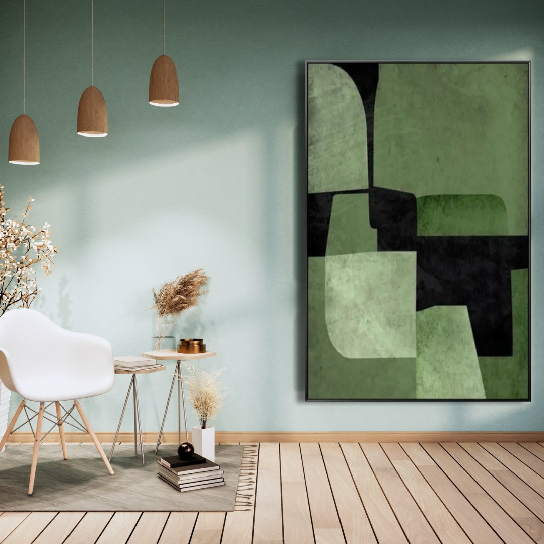 Concrete Canopy – Olive and Charcoal Abstract Artwork - Art Wall Melbourne