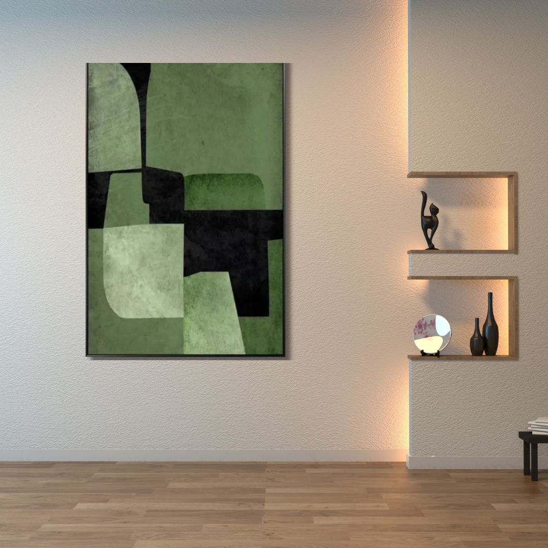 Concrete Canopy – Olive and Charcoal Abstract Artwork - Art Wall Melbourne