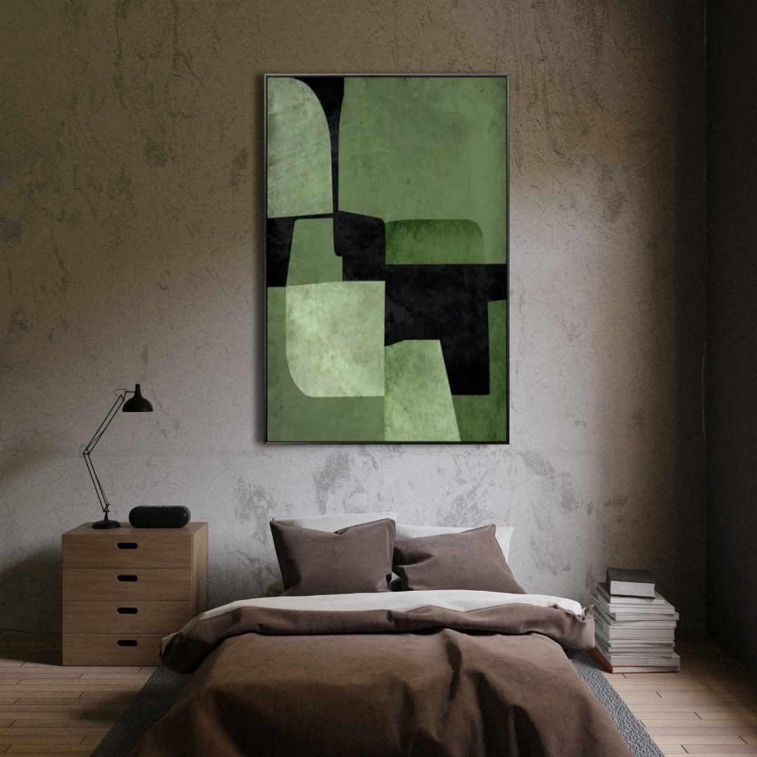 Concrete Canopy – Olive and Charcoal Abstract Artwork - Art Wall Melbourne