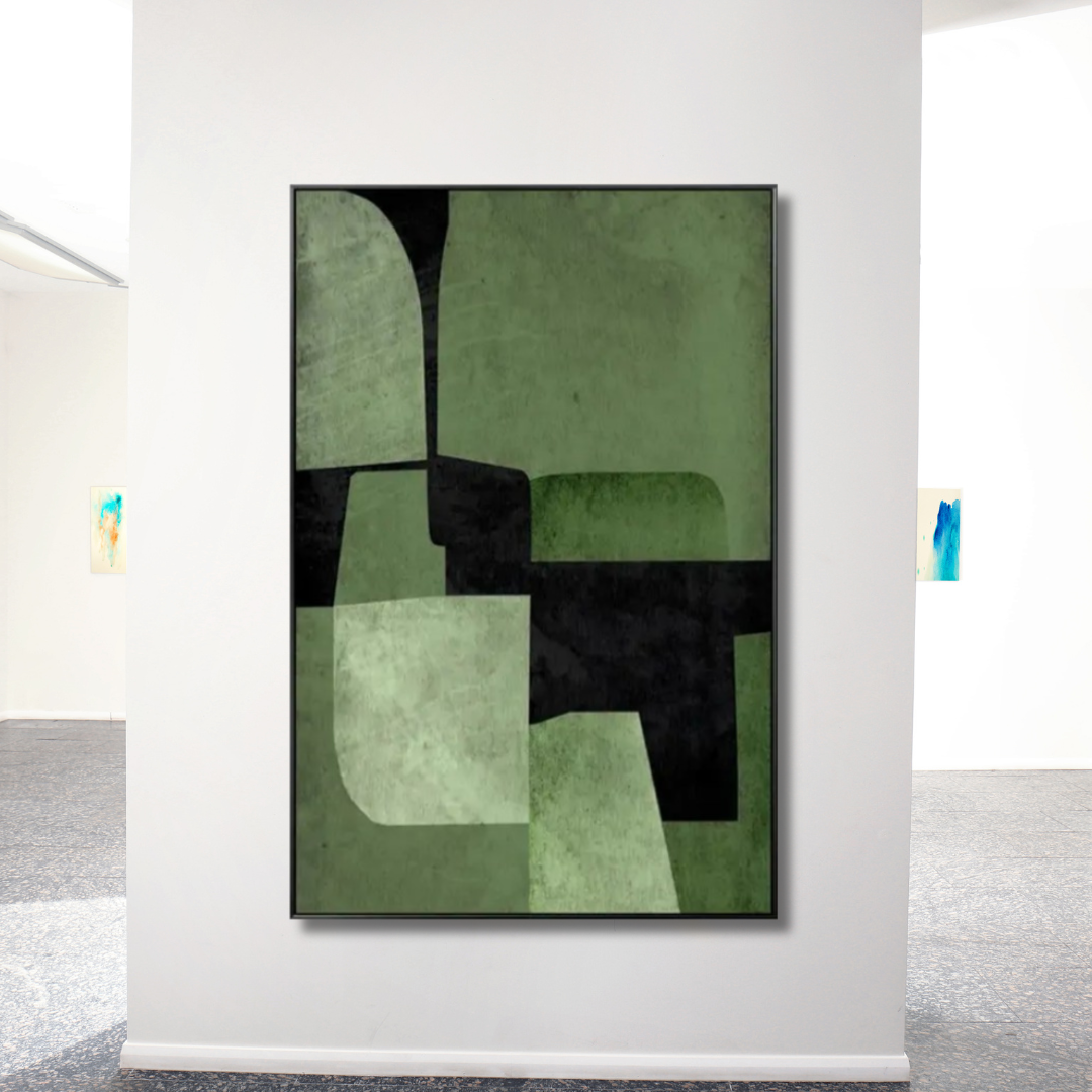 Concrete Canopy – Olive and Charcoal Abstract Artwork - Art Wall Melbourne