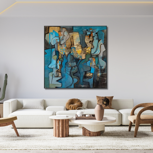 Echoes of Form – Blue Abstract Cubist Painting - Art Wall Melbourne
