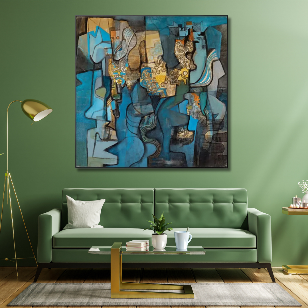 Echoes of Form – Blue Abstract Cubist Painting - Art Wall Melbourne