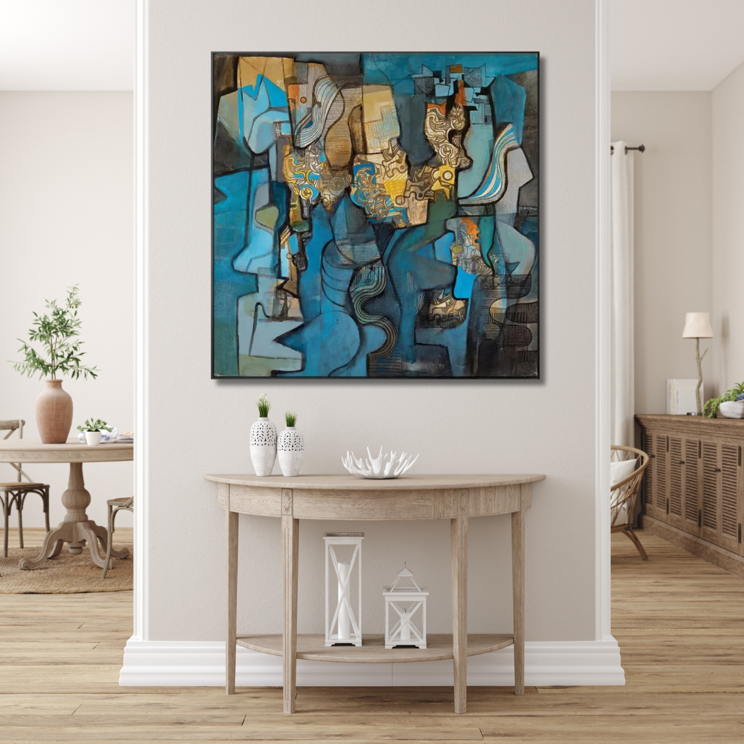 Echoes of Form – Blue Abstract Cubist Painting - Art Wall Melbourne