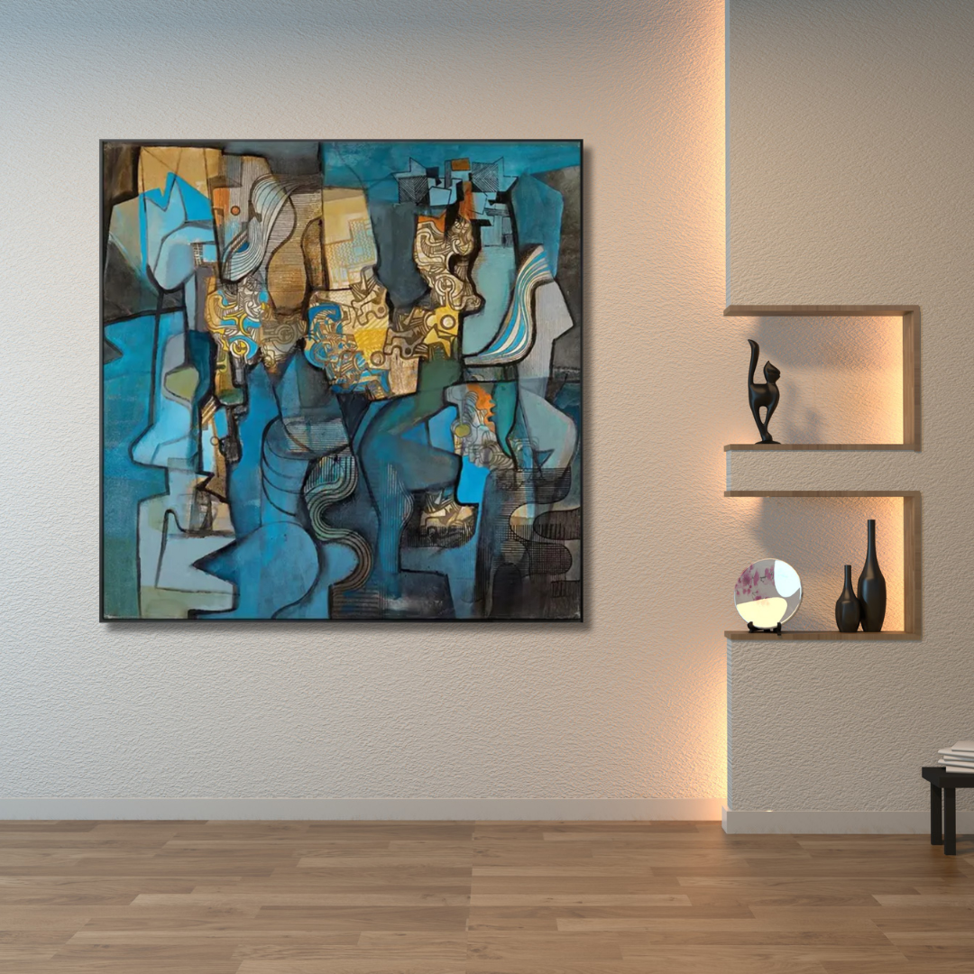 Echoes of Form – Blue Abstract Cubist Painting - Art Wall Melbourne