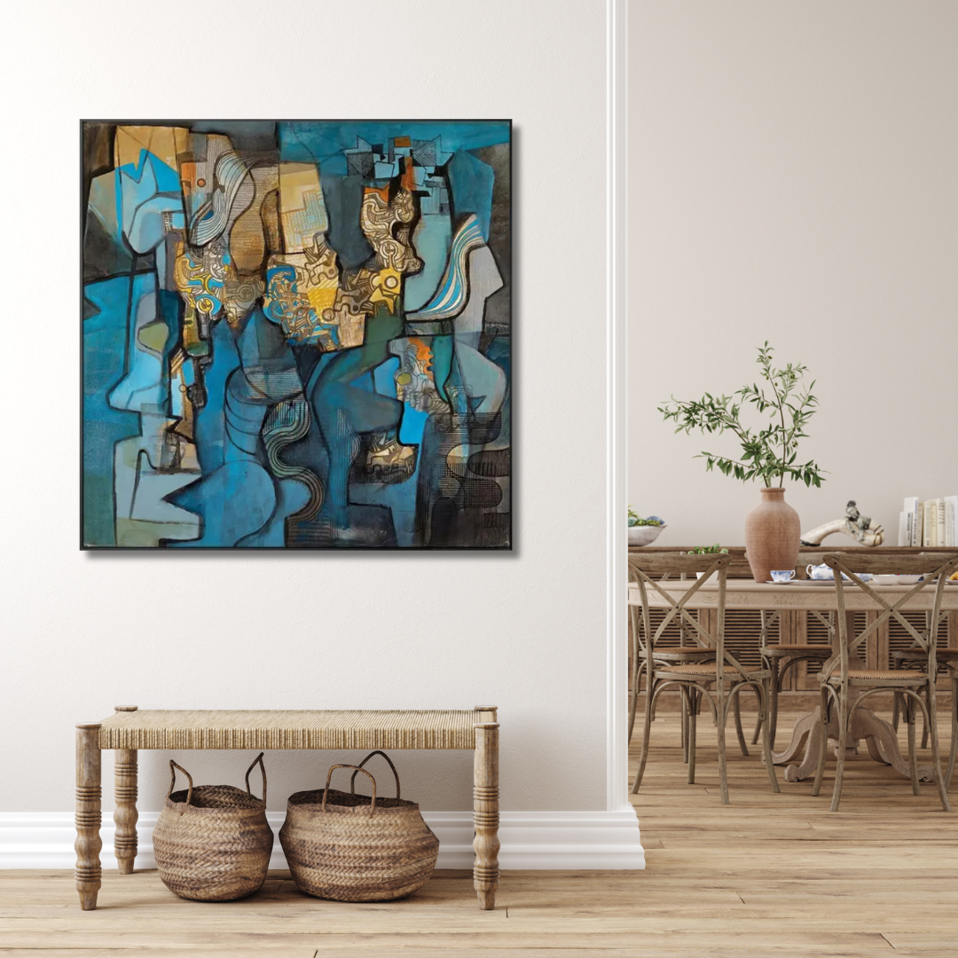 Echoes of Form – Blue Abstract Cubist Painting - Art Wall Melbourne