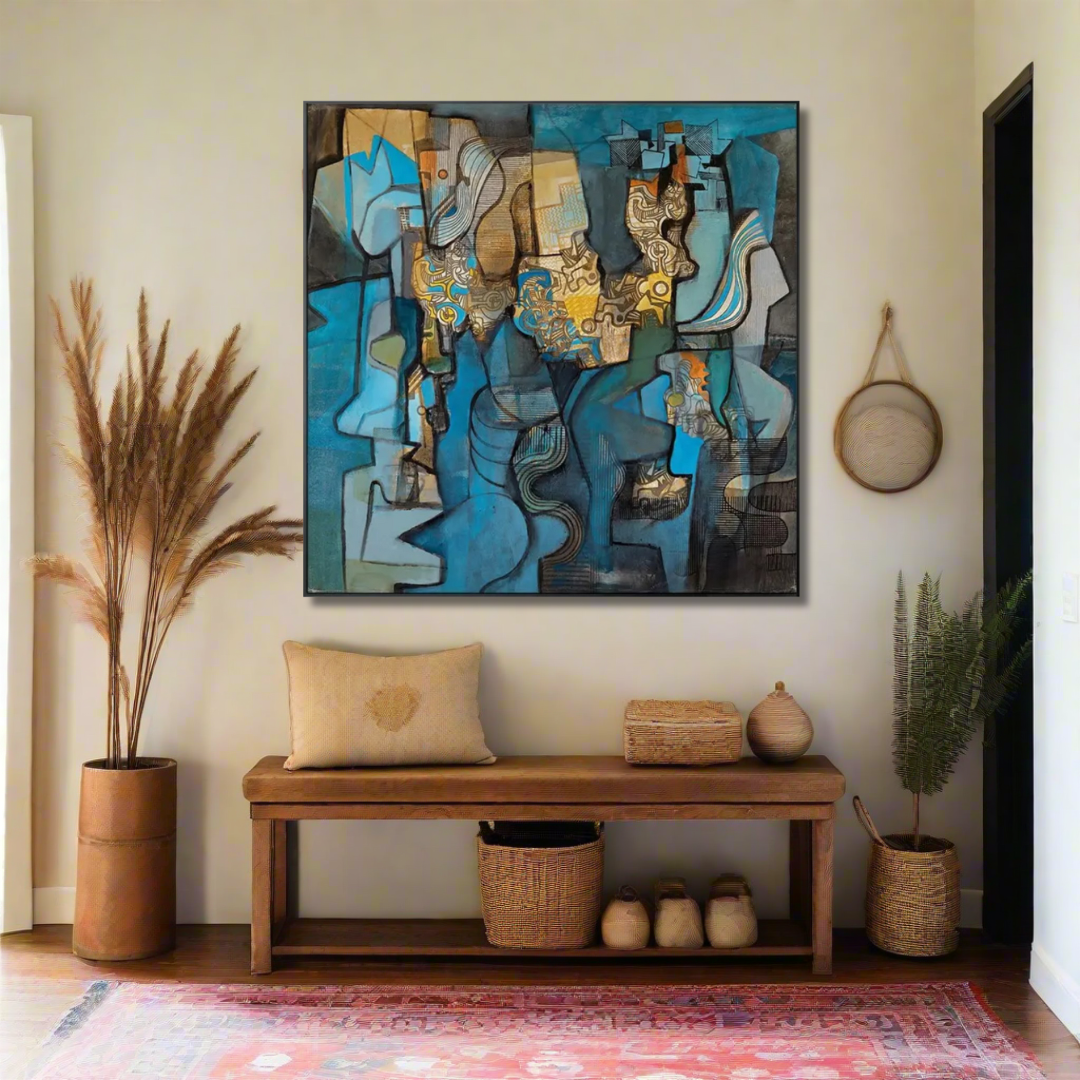 Echoes of Form – Blue Abstract Cubist Painting - Art Wall Melbourne