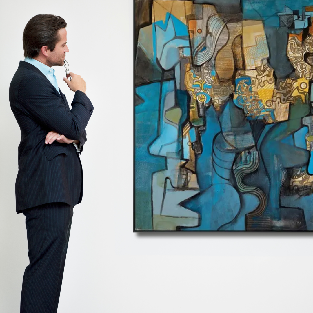 Echoes of Form – Blue Abstract Cubist Painting - Art Wall Melbourne