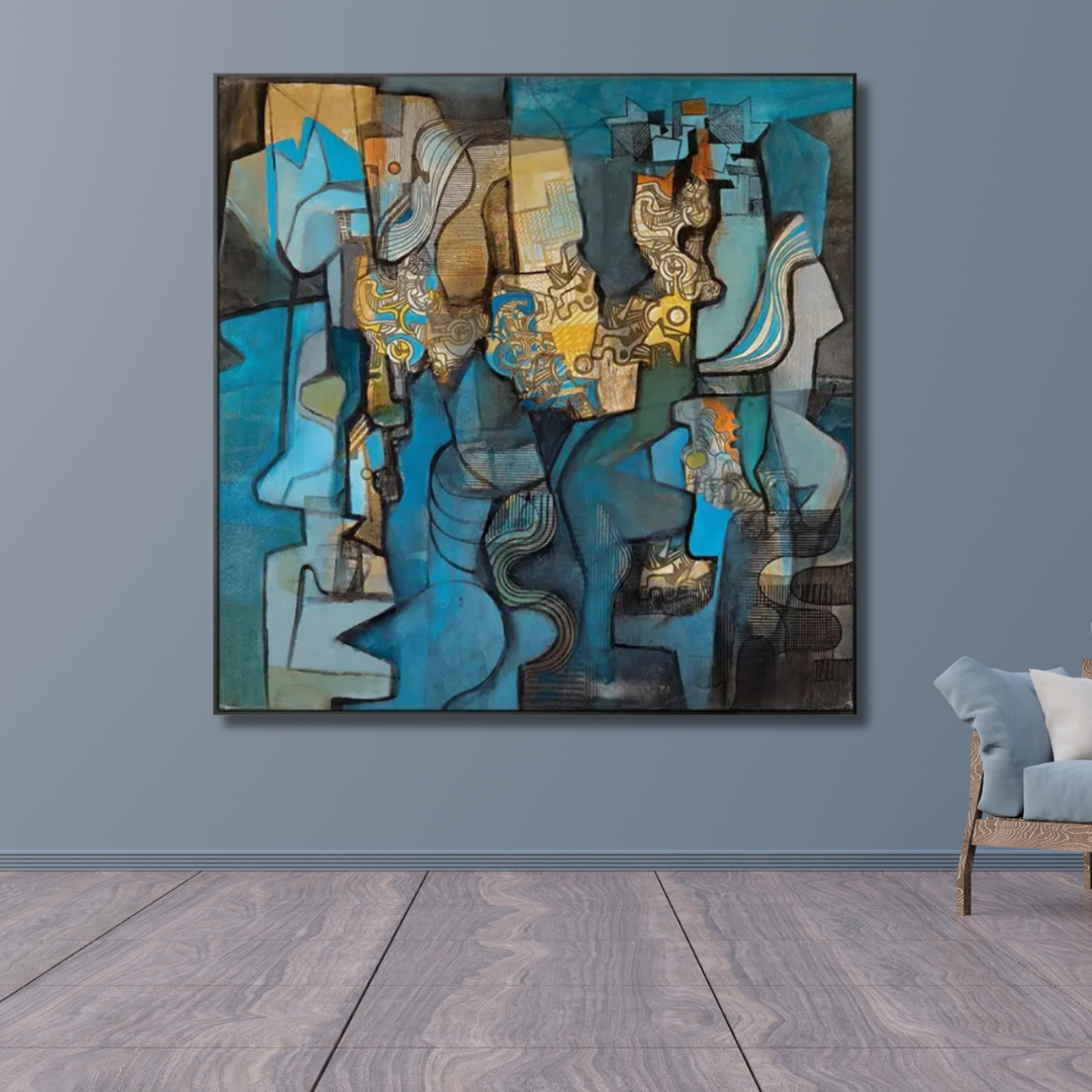 Echoes of Form – Blue Abstract Cubist Painting - Art Wall Melbourne