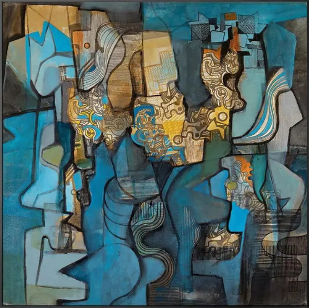 Echoes of Form – Blue Abstract Cubist Painting - Art Wall Melbourne