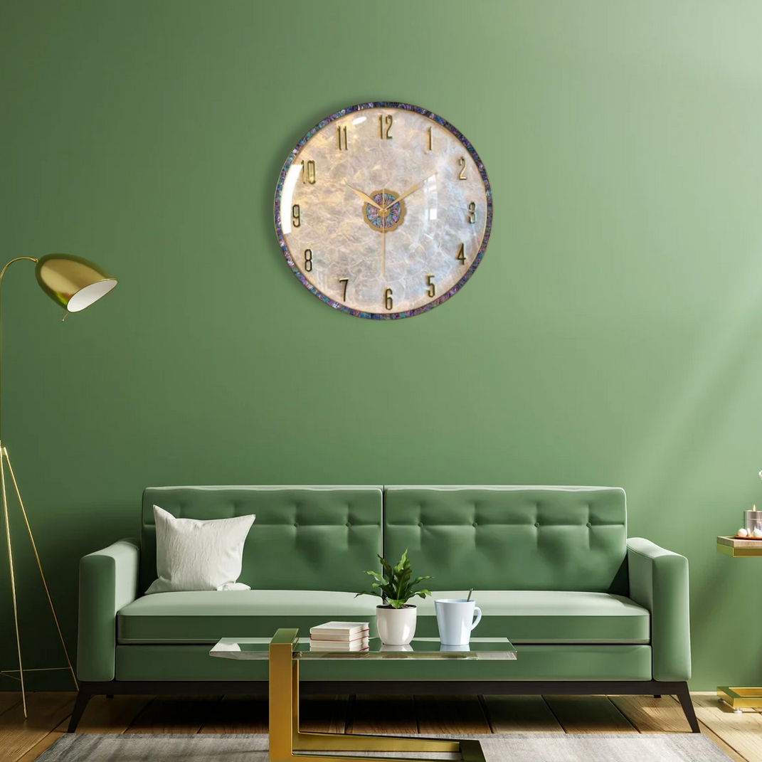 Elegant Abalone & Gold Wall Clock – 36cm Coastal Luxe Decor Statement - Art Wall Melbourne