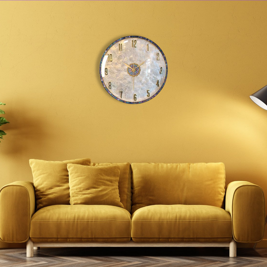 Elegant Abalone & Gold Wall Clock – 36cm Coastal Luxe Decor Statement - Art Wall Melbourne