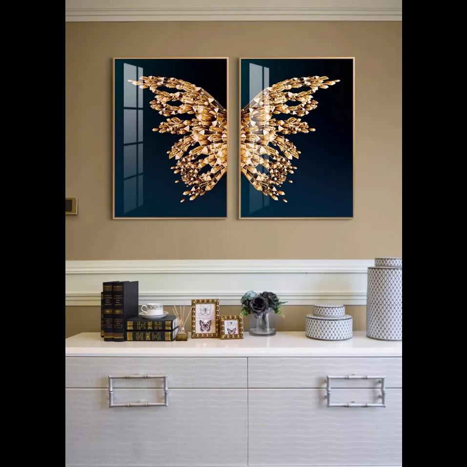 Gleaming Butterfly Gem Diptych Framed Wall Art - Art Wall Melbourne