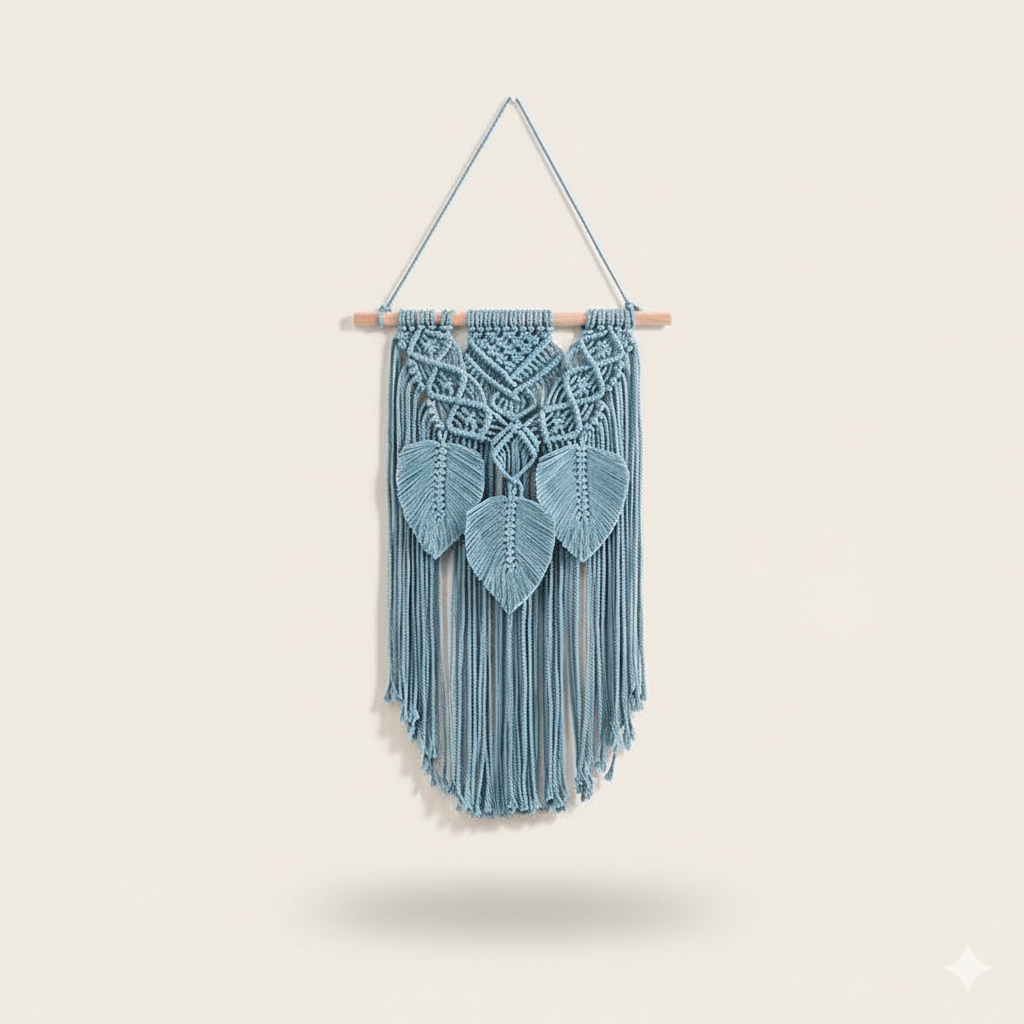 Handmade Blue Macrame with Tassels Wall Hanging - Art Wall Melbourne