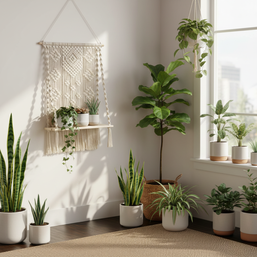 Handmade Macrame Wooden Floating Shelf Wall Hanging Planter - Art Wall Melbourne