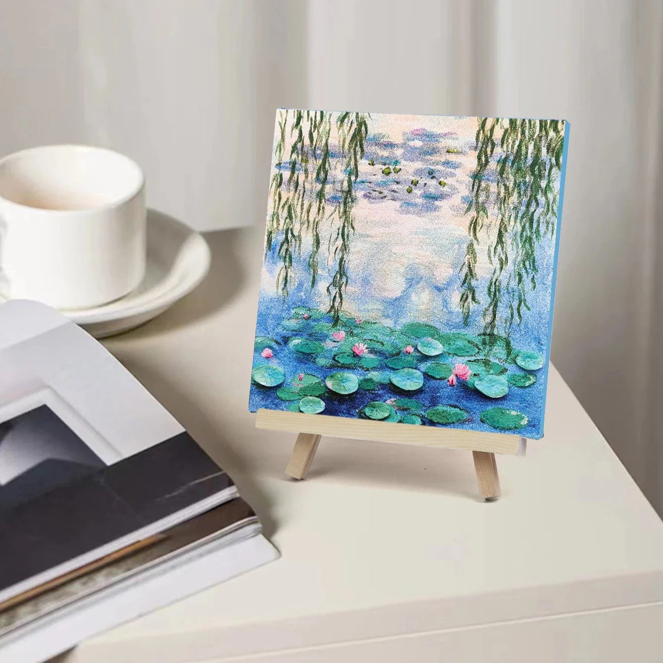 Impressionist Lotus DIY Textured Canvas Painting Kit – With Quartz Sand & Mini Easel - Art Wall Melbourne