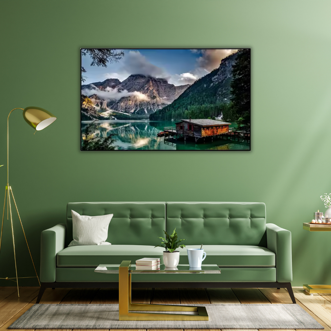 Lakeside Lodge – Framed Mountain Cabin Wall Art (75x100cm) - Art Wall Melbourne