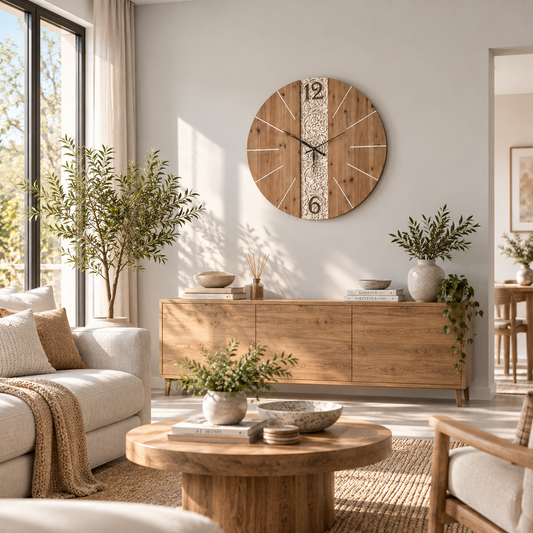 Large Carved Wood Wall Clock – Rustic Statement Wall Décor