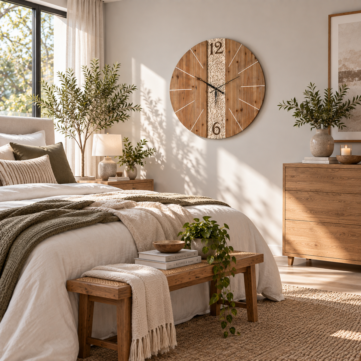Large Carved Wood Wall Clock – Rustic Statement Wall Décor