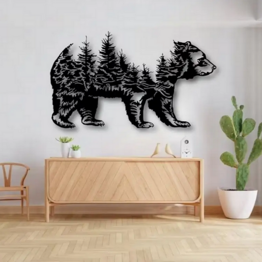 Majestic Bear with Forest Metal Wall Art - Art Wall Melbourne