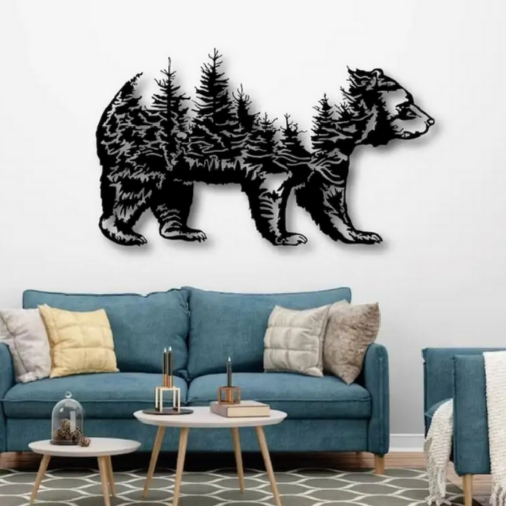 Majestic Bear with Forest Metal Wall Art - Art Wall Melbourne