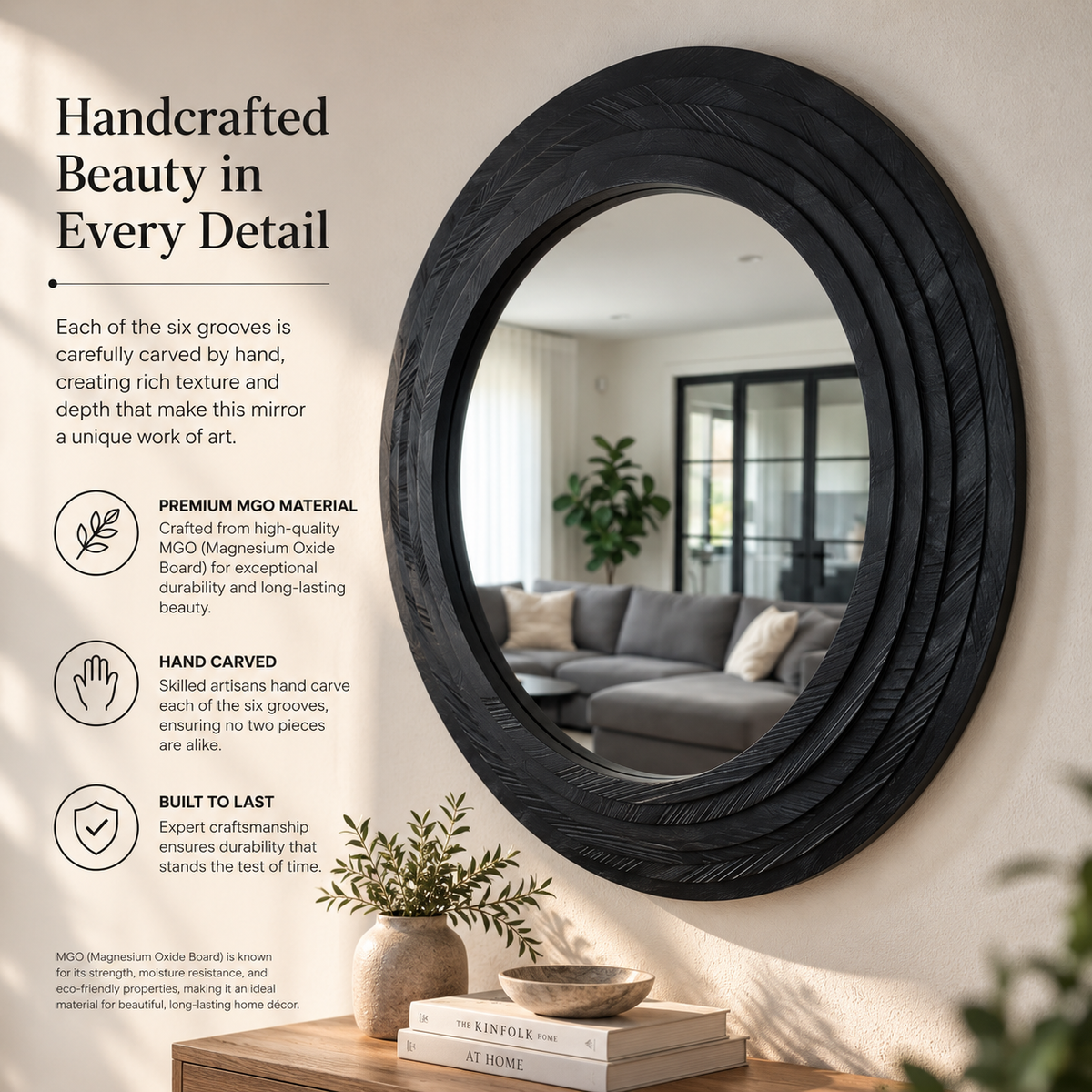Obsidian Halo Round Wall Mirror – Contemporary Sculpted Statement Mirror