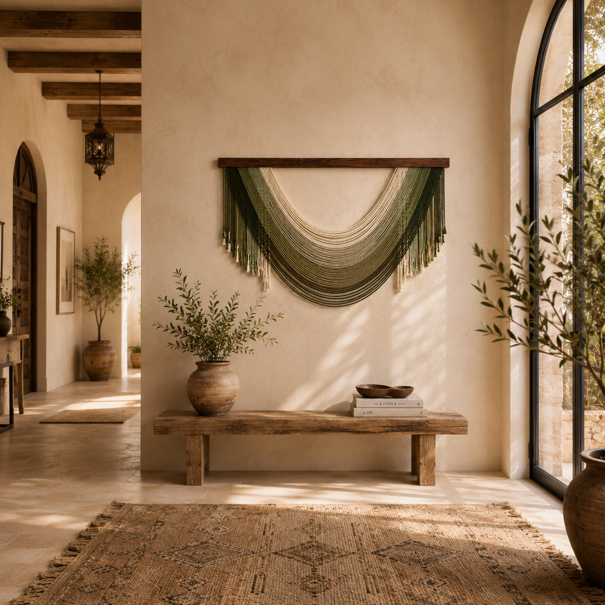 Olive Cascade Fibre Wall Art – Handwoven Layered Macramé Statement Hanging (100cm x 60cm)