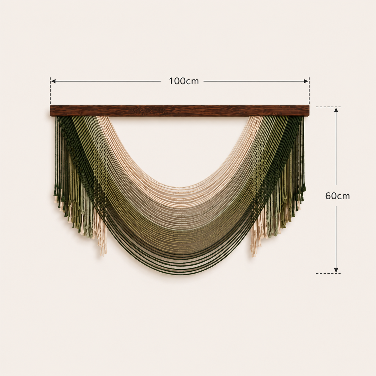 Olive Cascade Fibre Wall Art – Handwoven Layered Macramé Statement Hanging (100cm x 60cm)