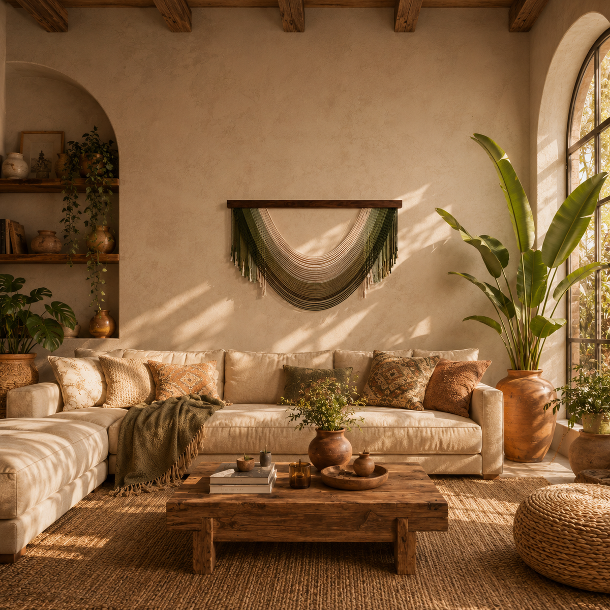 Olive Cascade Fibre Wall Art – Handwoven Layered Macramé Statement Hanging (100cm x 60cm)