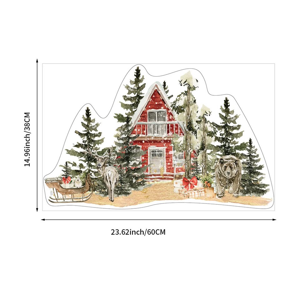 Red House & Fir Tree Double - Sided Static Cling Window Film Christmas Sticker - Fansee Australia