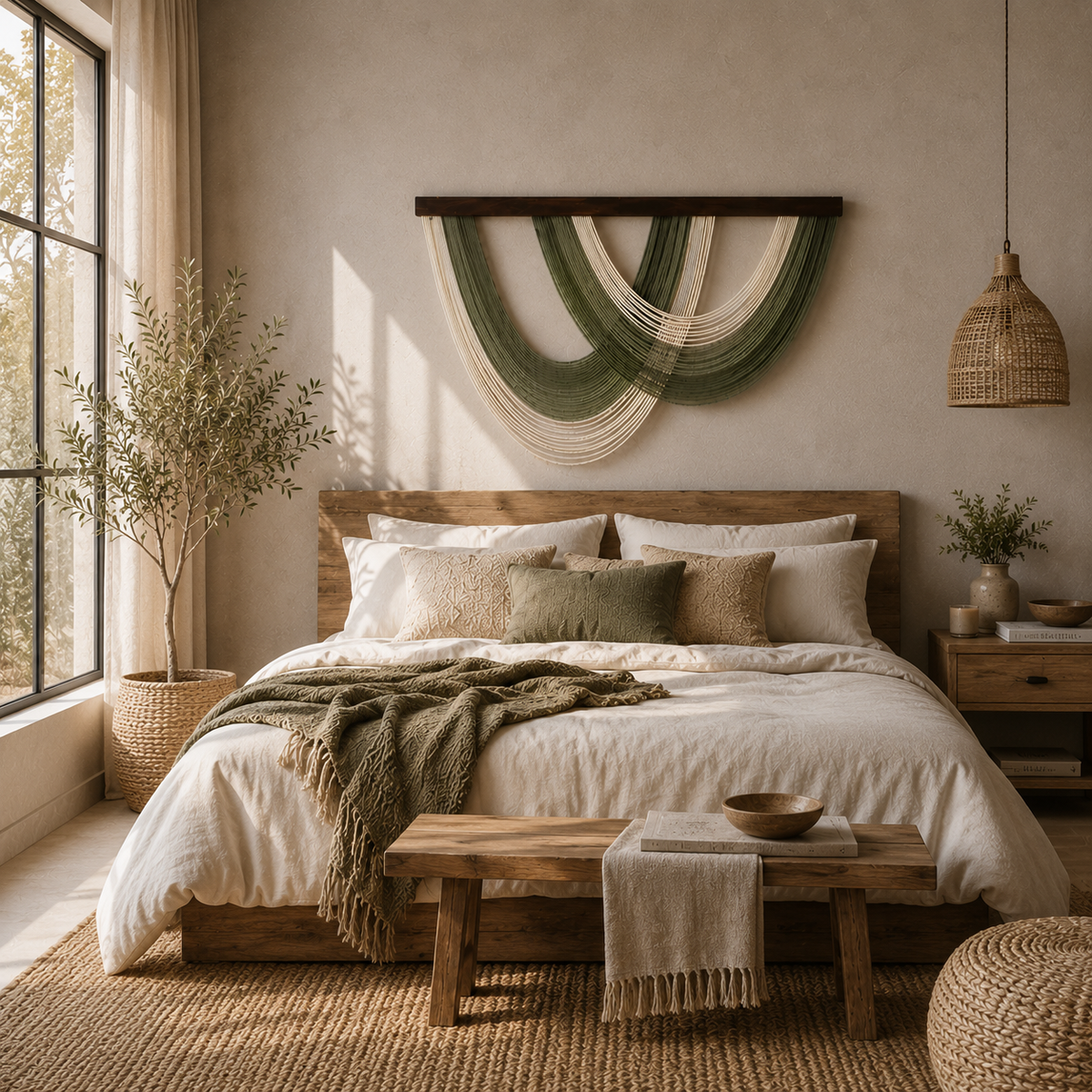 Sage Arc Fibre Wall Art – Oversized Handwoven Macramé Statement Hanging (100cm x 70cm)