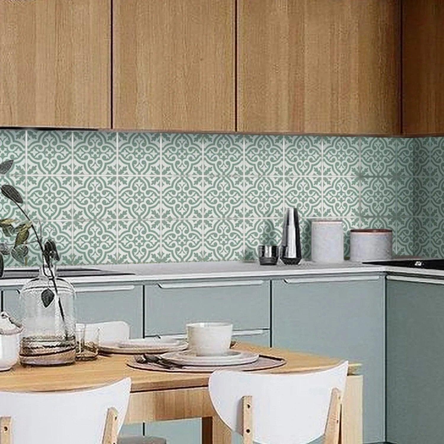 Sage Vintage Style Self-Adhesive Textured Vinyl Tiles Decals - artwallmelbourne